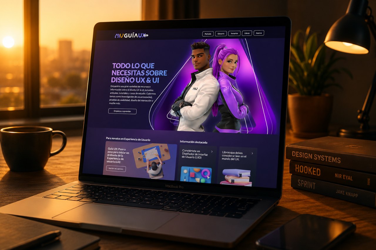 Plataforma digital GuiaUX en una MacBook Pro