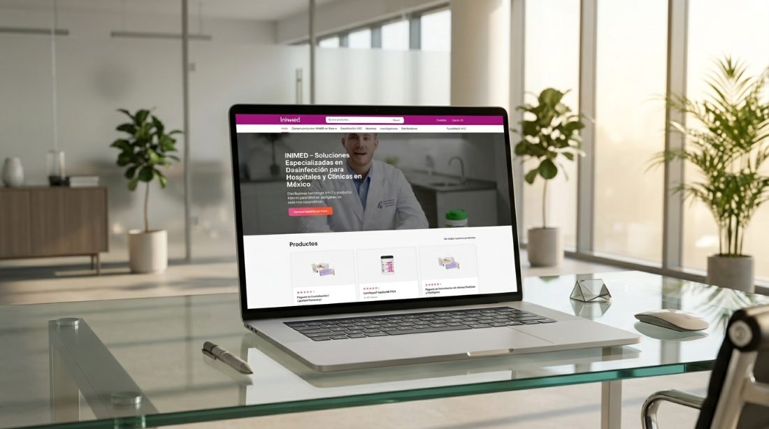 Portal en línea de INIMED rediseñado, mostrado en una MacBook Pro